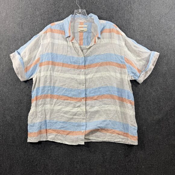 Cynthia Rowley Blouse Women's Large Multicolor Striped Button Down 100% Linen - Picture 1 of 7